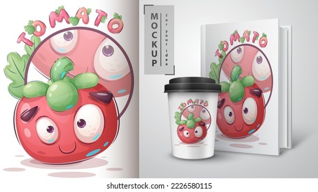 Cartoon character adorable tomato, hand drawn style kids illustration. Vector eps 10