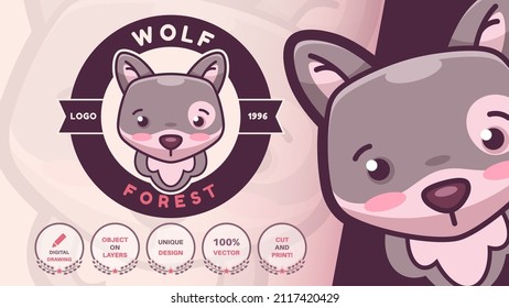 Cartoon character adorable wild wolf