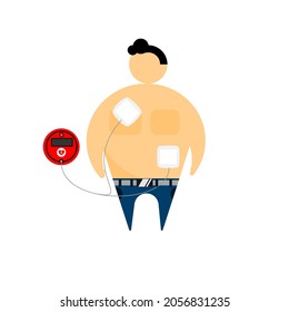 Cartoon character, an AED apply on body.