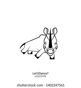 Cartoon character of an African animal. Funny steep rhinoceros with one horn dancing, posing on white background. Vector illustration. Let's dance?