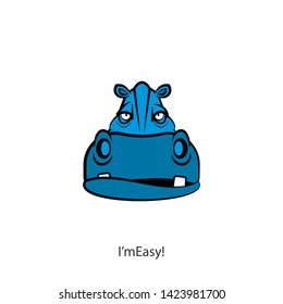 Cartoon character of an African animal. The head of a funny tough hippopotamus with big teeth. Vector. Conceptual. I do not care! Face control.