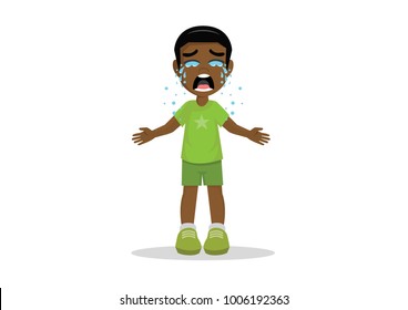 Cartoon character, African boy crying., vector eps10