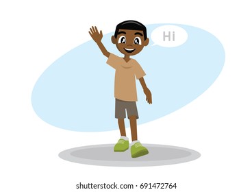 Cartoon character, African Boy hi gesture., vector eps10