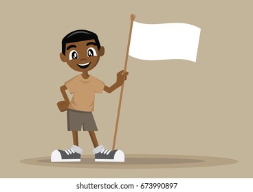 Cartoon character, African Boy holding flag., vector eps10