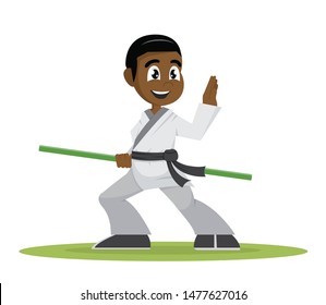 Cartoon character, African Boy kung fu Player., vector eps10