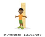 Cartoon character, African Boy measuring height., vector eps10