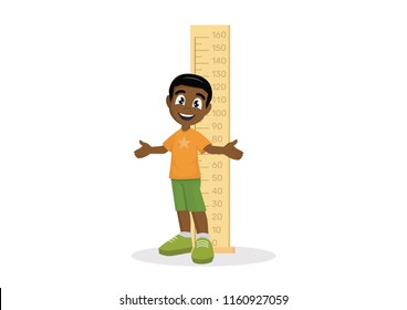 Cartoon character, African Boy measuring height., vector eps10
