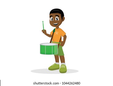 Cartoon character, African Boy playing drum., vector eps10