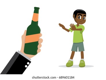 Cartoon character, African Boy refuse alcohol., vector eps10