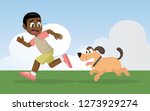 Cartoon character, African Boy running away from angry dog., vector eps10