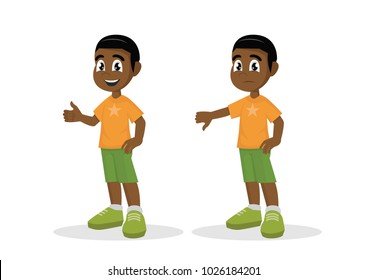 Cartoon character, African Boy thumbs up thumbs down., vector eps10