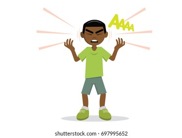 Cartoon character, African Boy yelling out., vector eps10