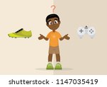 Cartoon character, African Boy's choice between sport or play games, vector eps10