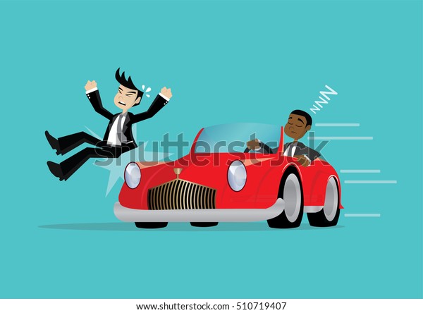 Cartoon character,\
African businessman Driver Dozing Off While Driving until the\
accident., vector\
eps10