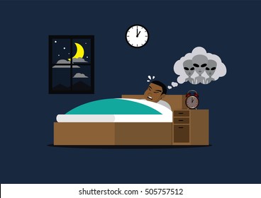 Cartoon character, African businessman and nightmare., vector eps10