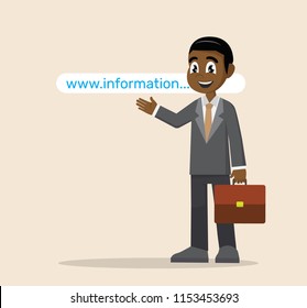 Cartoon character, African Businessman pointing to website address.,vector eps10