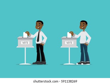 Cartoon character, African businessman votes Voting., vector eps10