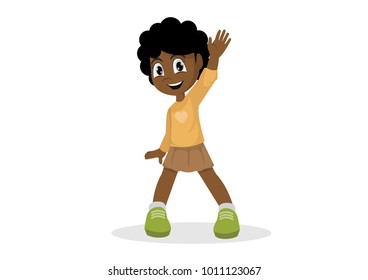 Cartoon character, African girl holds out her hand to give five., vector eps10