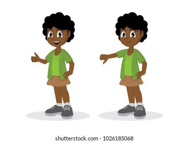 Cartoon character, African Girl thumbs up thumbs down., vector eps10