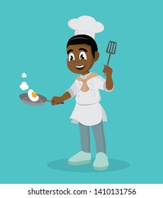 Cartoon character, African Little chef with frying pan,vector eps10