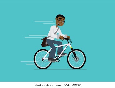 Cartoon character, African man ride a bicycle go to work., vector eps10