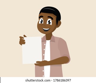 Cartoon character, African Man shows a paper with the contract., vector eps10