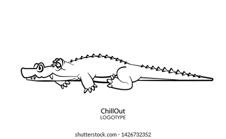 Cartoon character of a african south animal. A ridiculous cool happy crocodile is lying and just resting. Vector. Conceptual. Emotional grimaces. Relaxation.