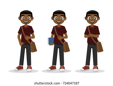 Cartoon character, African students in casual clothes., vector eps10