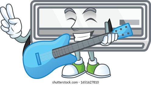 A cartoon character of air conditioner playing a guitar