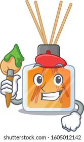 Cartoon character of air freshener sticks Artist with a brush