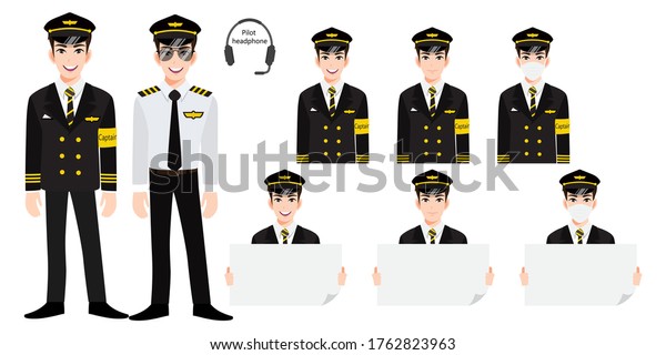 Cartoon Character Airline Captain Uniform Smile Stock Vector (Royalty ...
