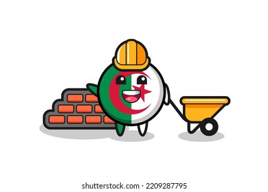 Cartoon character of algeria flag as a builder , cute design