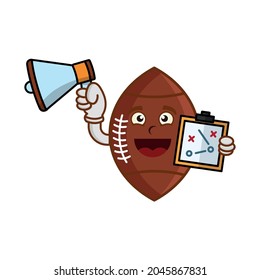 Cartoon character american football with megaphone and plan board . illustration flat style. prints design, children book, children t shirt etc. design template vector