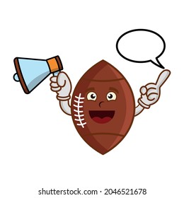 Cartoon character american football with megaphone. illustration flat style. prints design, children book, children t shirt etc. design template vector