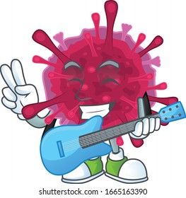 A cartoon character of amoeba coronaviruses playing a guitar