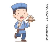 Cartoon character of ancient Chinese waiter.