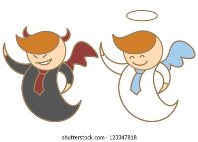 cartoon character of angel and devil