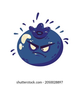 Cartoon character angry blueberry. Suitable for prints on T-shirts and other children's clothing, sticker, poster or icon