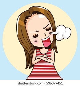 Cartoon Character angry cute woman. Vector illustration.