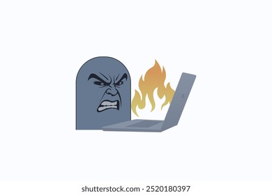 Cartoon character with angry expression while working.