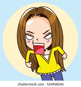 Cartoon Character angry woman. Vector illustration.