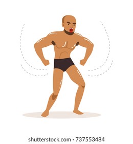Cartoon character of angry wrestler in fight action