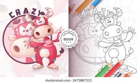 Cartoon character animal adorable cow - coloring book