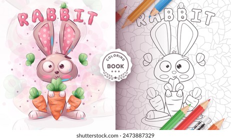 Cartoon character animal adorable rabbit - coloring book. Vector eps 10