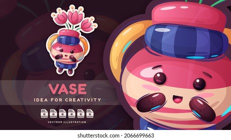 Cartoon character animal with flower