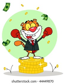 Cartoon Character Animal Happy Tiger alated With Victory,background