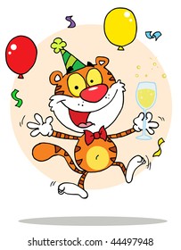 Cartoon Character Animal Happy Tiger In Party,background