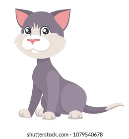 Cartoon character, animal illustration. Cat in flat style, isolated on white background. Vector. Simple geometric for creating your design.