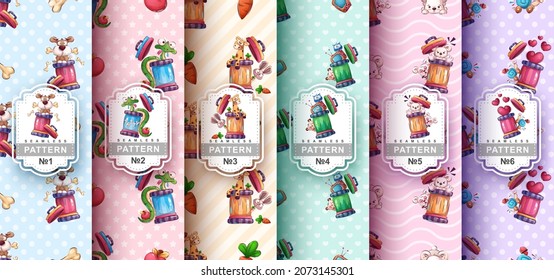 Cartoon character animal in trash and seamless pattern