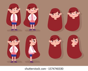 cartoon character animation girl faces with gestures and different posture bodies vector illustration cartoon character animation girl faces with gestures and different posture bodies vector illustration